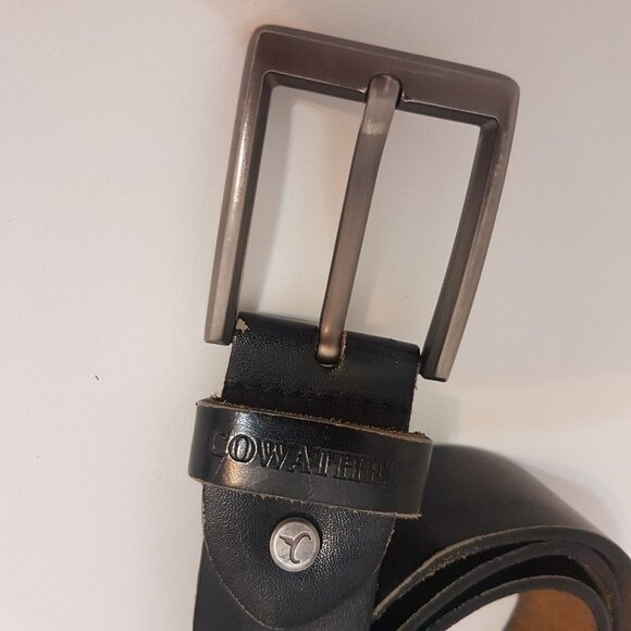 Vintage COWETHER Leather Belt Rare Buckle Black Men 32" - Picture 8 of 12